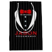 Elegant White Tuxedo Red Stropdas Groomsman Design Medium Cadeauzakje (Voorkant)