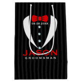 Elegant White Tuxedo Red Stropdas Groomsman Design Medium Cadeauzakje (Achterkant)