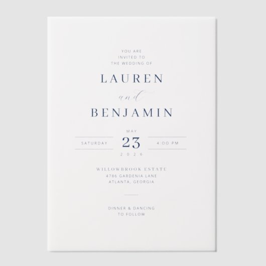 Elegant White Typographic Vellum Uitnodigingen (Voorkant)