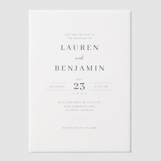 Elegant White Typographic Vellum Uitnodigingen (Voorkant)