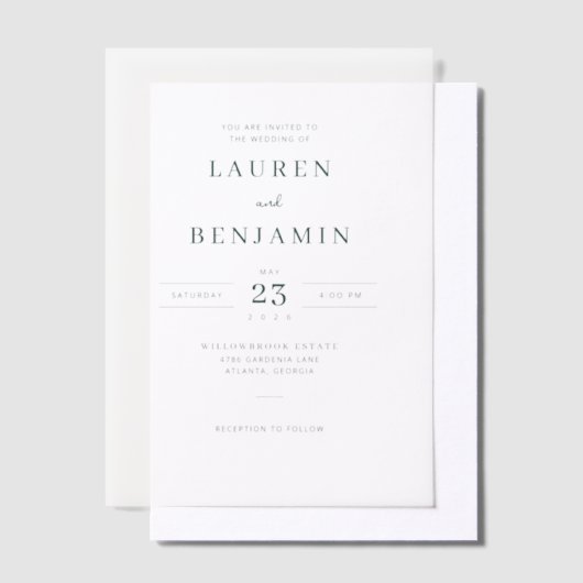 Elegant White Typographic Vellum Uitnodigingen (Offset)