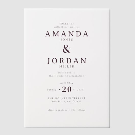 Elegant White Typographic Vellum Uitnodigingen (Voorkant)