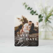 Elegant White Typography & Marble Back Photo Save The Date (Staand voorkant)