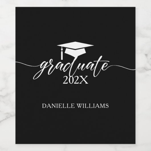 Elegant White Typography on Black Background Wijn Etiket (Enkel label)