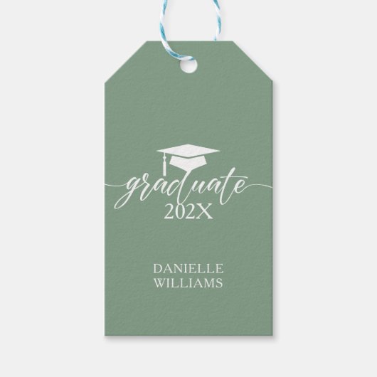 Elegant White Typography on Sage Green Background Cadeaulabel (Voorkant)