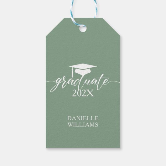 Elegant White Typography on Sage Green Background Cadeaulabel (Achterkant)