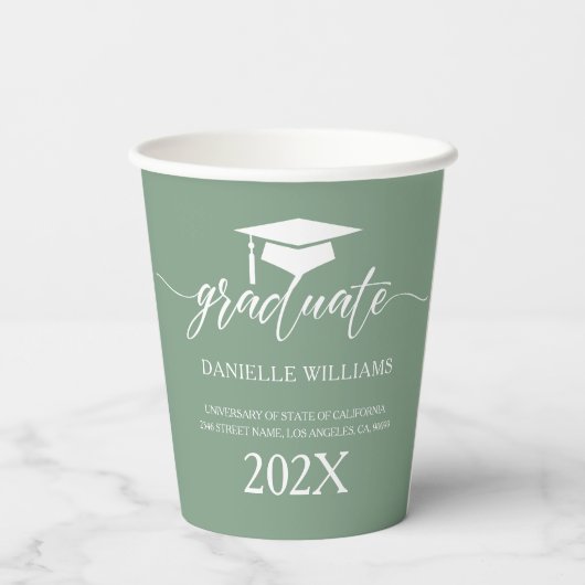 Elegant White Typography on Sage Green Background Papieren Bekers (Achterkant)