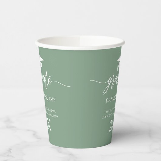 Elegant White Typography on Sage Green Background Papieren Bekers (Links)