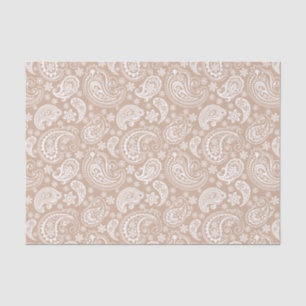 Elegant White Vintage Paisley over Tan Background Tissuepapier