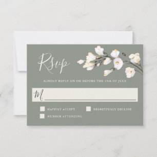 Elegant White Watercolor Floral Sage Green RSVP
