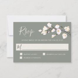 Elegant White Watercolor Floral Sage Green RSVP Kaartje