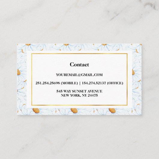 Elegant White Waterverf Daisy Visitekaartje (Achterkant)