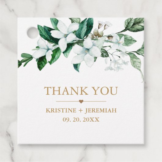 Elegant White Waterverf Floral Greenery Wedding Bedankjes Labels (Voorkant)