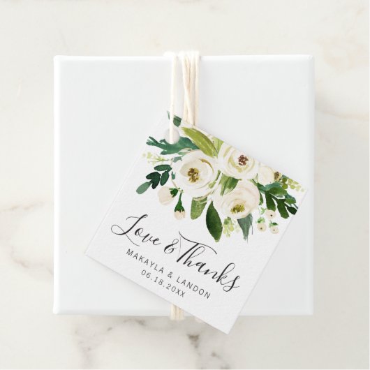 Elegant White Waterverf Floral Greenery Wedding Bedankjes Labels (In situ)