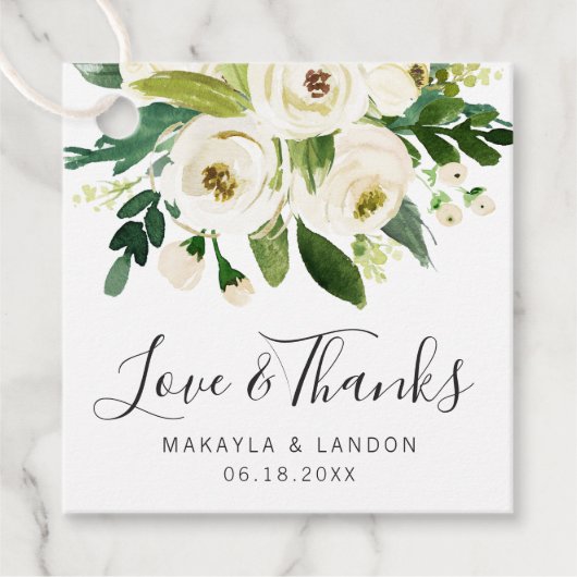 Elegant White Waterverf Floral Greenery Wedding Bedankjes Labels (Voorkant)