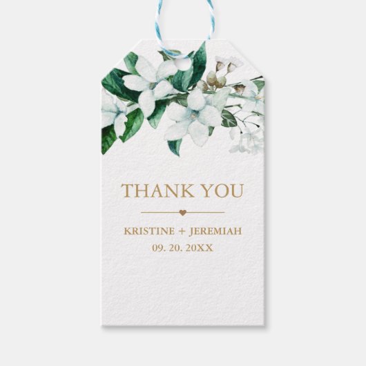 Elegant White Waterverf Floral Greenery Wedding Cadeaulabel (Voorkant)