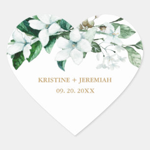 Elegant White Waterverf Floral Greenery Wedding Hart Sticker