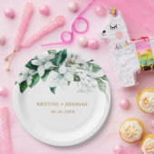 Elegant White Waterverf Floral Greenery Wedding Papieren Bordje (Feest)