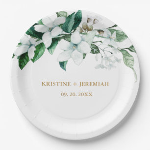 Elegant White Waterverf Floral Greenery Wedding Papieren Bordje