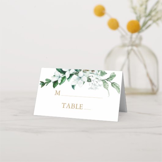 Elegant White Waterverf Floral Greenery Wedding Plaatskaartje (Voorkant)