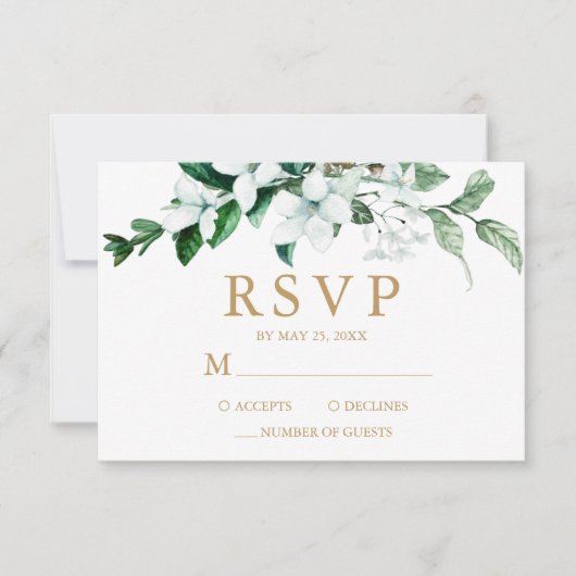 Elegant White Waterverf Floral Greenery Wedding RSVP Kaartje (Voorkant)