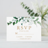 Elegant White Waterverf Floral Greenery Wedding RSVP Kaartje (Staand voorkant)