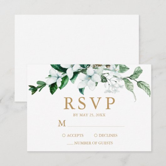 Elegant White Waterverf Floral Greenery Wedding RSVP Kaartje (Voorkant / Achterkant)