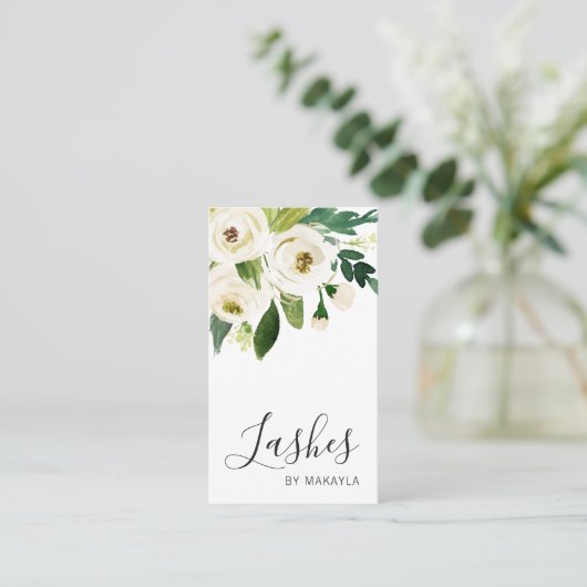 Elegant White Waterverf Floral Rozen Lashes Visitekaartje (Staand voorkant)