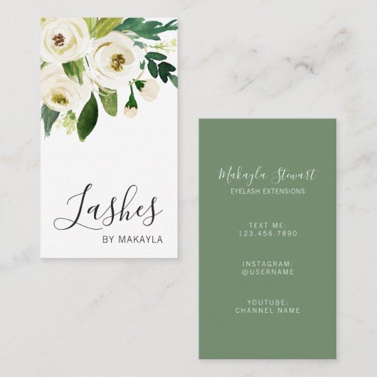Elegant White Waterverf Floral Rozen Lashes Visitekaartje (Voorkant / Achterkant)