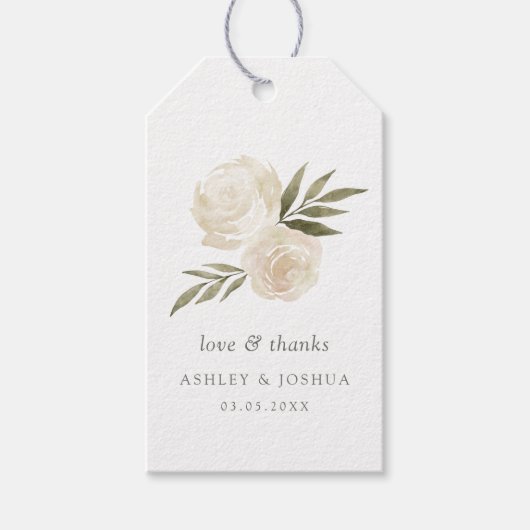 Elegant White Waterverf Floral Wedding Gift Labels Cadeaulabel (Voorkant)