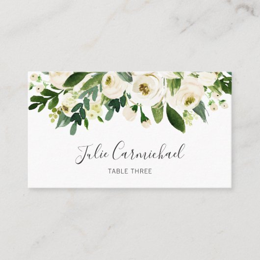 Elegant White Waterverf Floral Wedding Plaatskaartje (Voorkant)