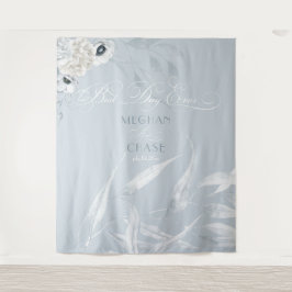 Elegant White Waterverf Foliage Dusty Blue Wandkleed