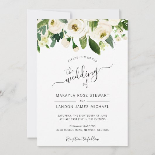 Elegant White Waterverf Rozen Border Wedding Kaart (Voorkant)