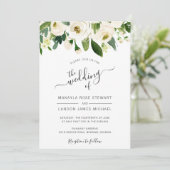 Elegant White Waterverf Rozen Border Wedding Kaart (Staand voorkant)