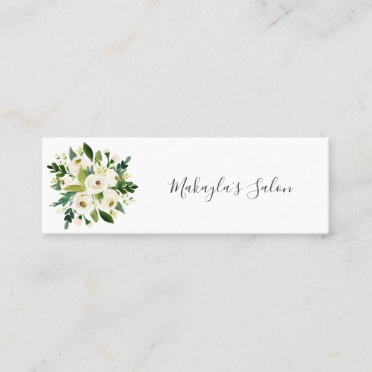 Elegant White Waterverf Rozen & Greenery Mini Visitekaartje (Voorkant)