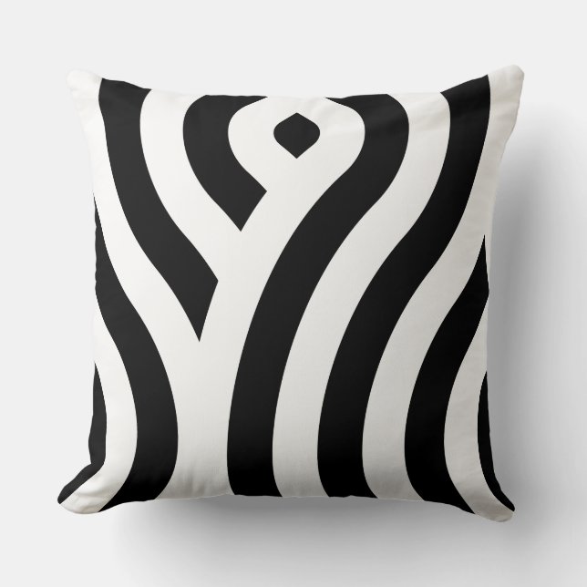 Elegant White Wave Pattern Black Kussen (Voorkant)