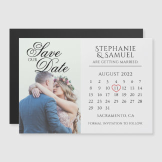Elegant White Wedding Calendar Foto Save the Date Magnetische Uitnodiging