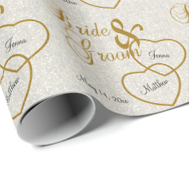 Elegant White Wedding Confetti and Gold Lettering Cadeaupapier