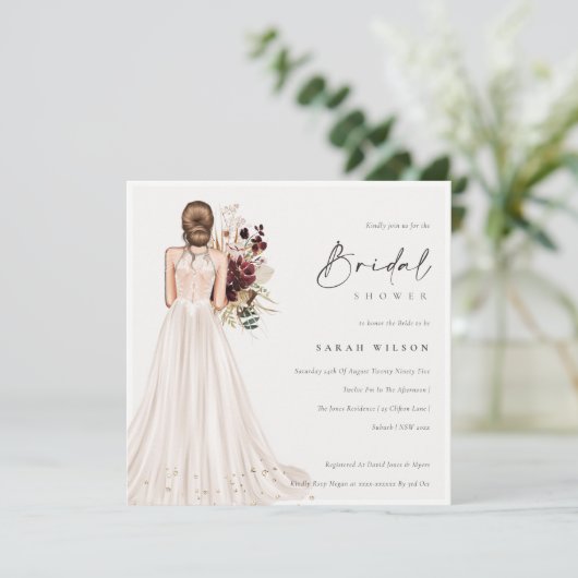 Elegant White Wedding Gown Vrijgezellenfeest Invit Bedankkaart (Staand voorkant)