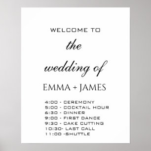 Elegant White Wedding Order of Events Poster