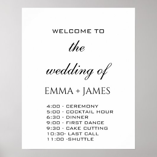 Elegant White Wedding Order of Events Poster (Voorkant)