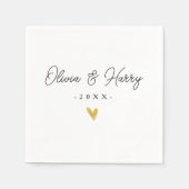 Elegant White Wedding Paper Napkin | Goud hart Servet (Voorkant)