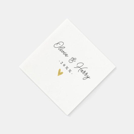 Elegant White Wedding Paper Napkin | Goud hart Servet (Hoek)