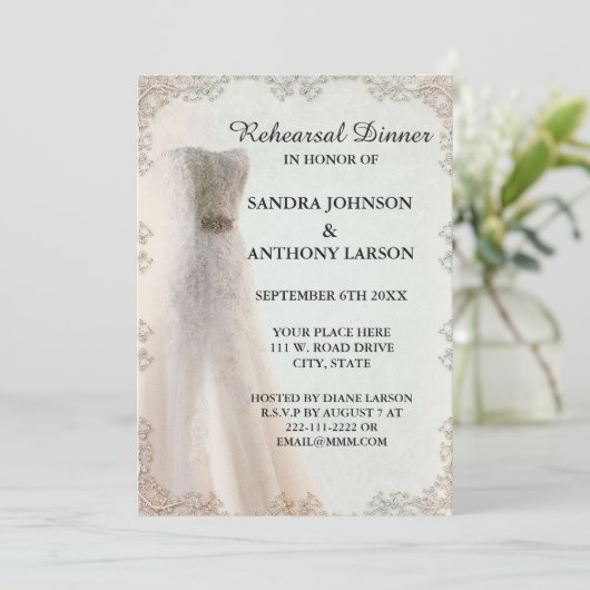 Elegant White Wedding Rehearsal Uitnodiging (Staand voorkant)