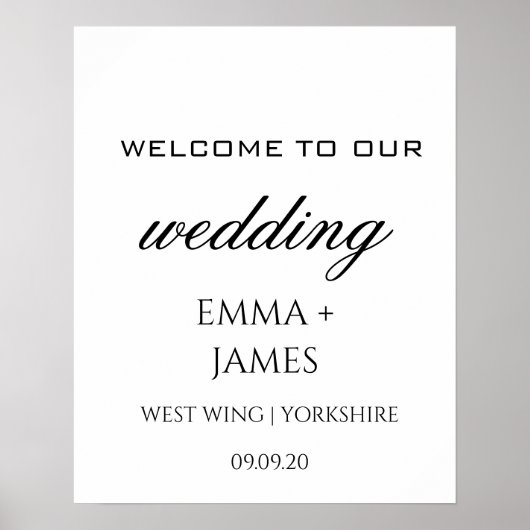 Elegant White Wedding Welcome Sign Name Poster (Voorkant)