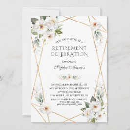 Elegant White Wilde Rozen Gold Retirement Party Kaart