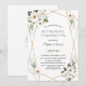 Elegant White Wilde Rozen Gold Retirement Party Kaart (Voorkant / Achterkant)
