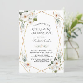 Elegant White Wilde Rozen Gold Retirement Party Kaart