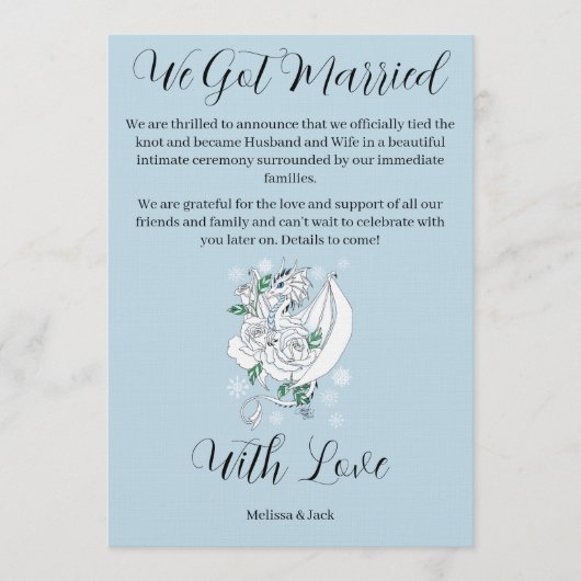 Elegant White Winter Fantasy Dragon Roses Wedding  Kaart (Voorkant)