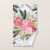 Elegant White Winter Floral & Gold Glitter Stippen Bad Handdoek (Handdoek)